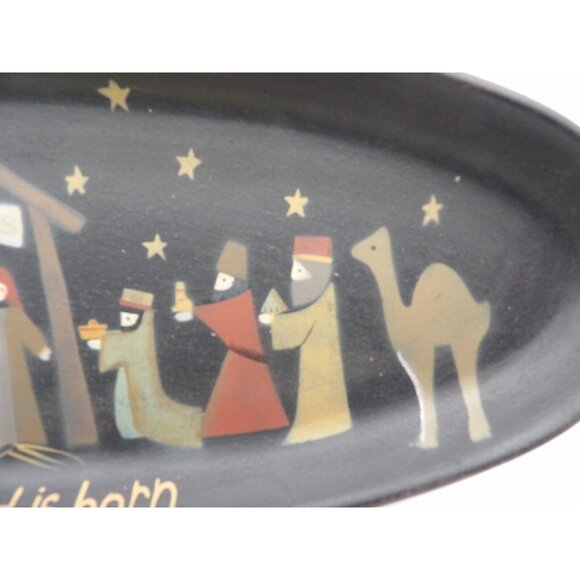 Wooden Bread Board Kitchenware Hand Painted & Signed Nativity Primitive - Picture 4 of 6